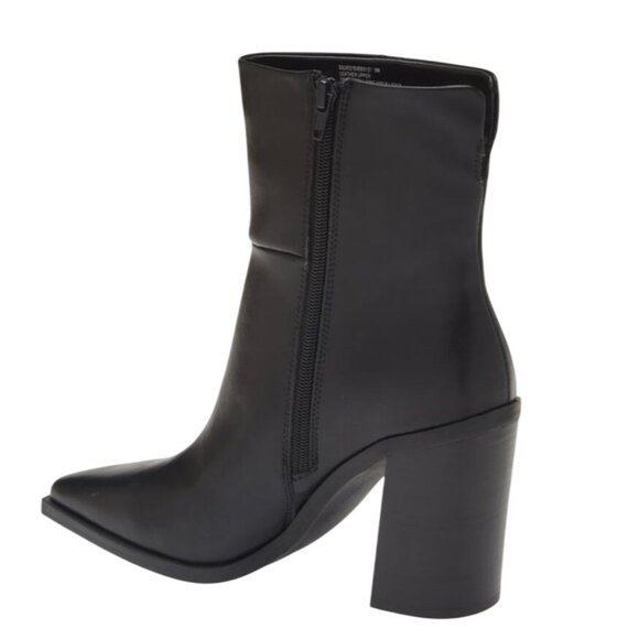 Steve Madden Silvee Womens Ankle 9.5M Black Leather Snip Toe Block Heel Side Zip - Picture 3 of 16